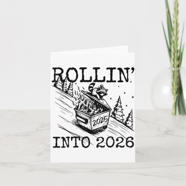 Raccoon Rolling Into 2026 Happy New Year 2026 Funn Card (Front)