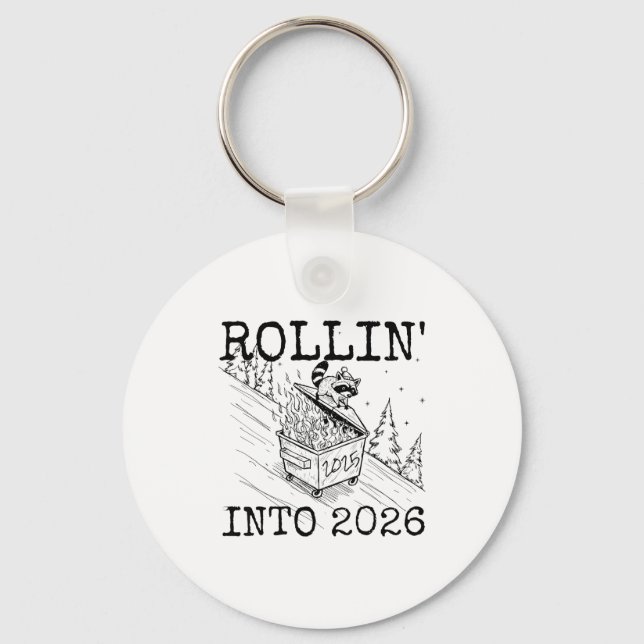 Raccoon Rolling Into 2026 Happy New Year 2026  Keychain (Front)