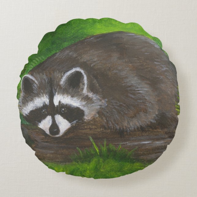 Raccoon Round Pillow (Front)
