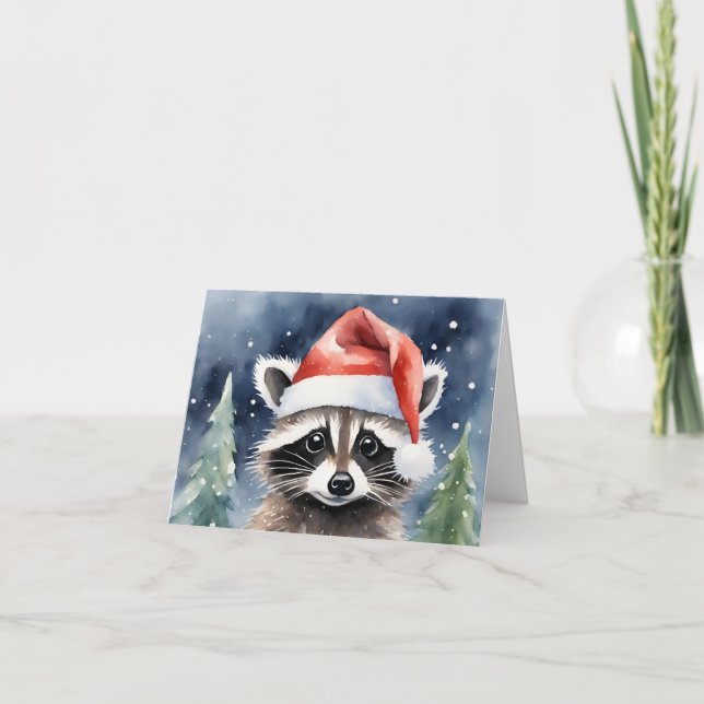 Raccoon Santa Christmas Card (Front)