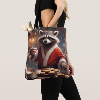 Raccoon Santa has Cookies and coffee gift bag