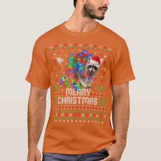 Raccoon Santa Hat Animal Christmas Tree Lights Hol T-Shirt