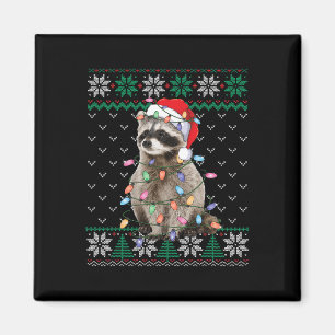 Raccoon Santa Hat Christmas Ugly Sweater Animals L Magnet