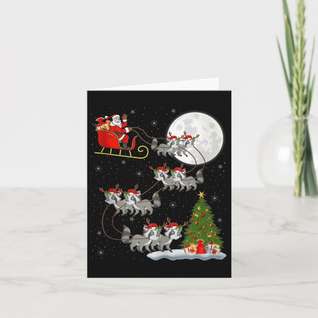 Raccoon Santa Sleigh Flying Funny Magical Christma Card (Front)