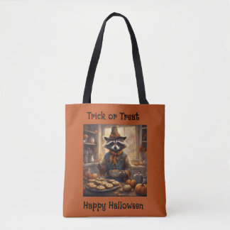 Raccoon Scarecrow cooking Halloween dnner Tote Bag