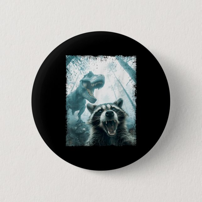 Raccoon Selfie With Tyrannosaurus T Rex Adventure  Button (Front)