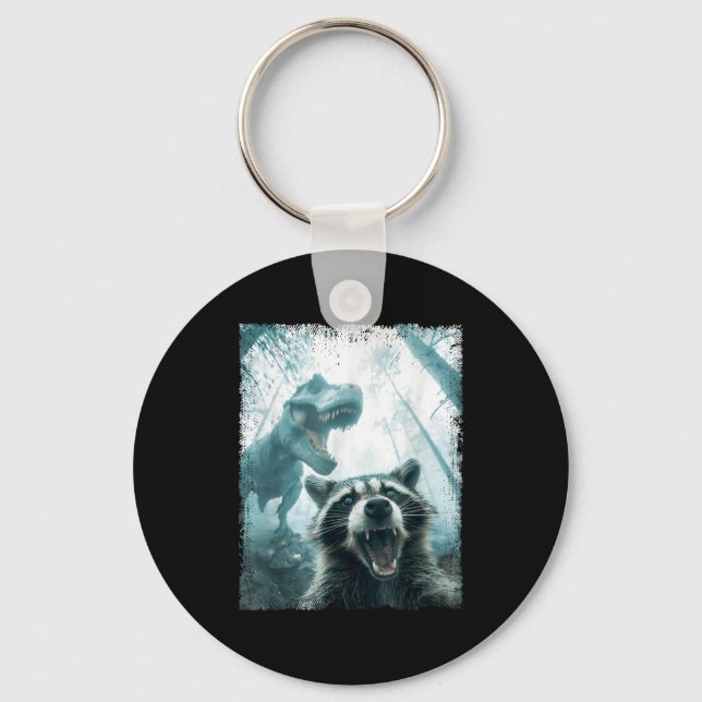 Raccoon Selfie With Tyrannosaurus T Rex Adventure  Keychain (Front)