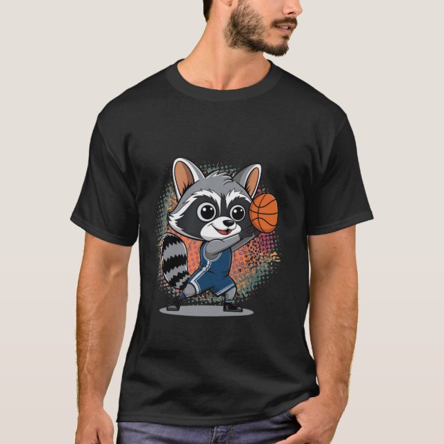 raccoon shooting playing basketball T-Shirt (Front)