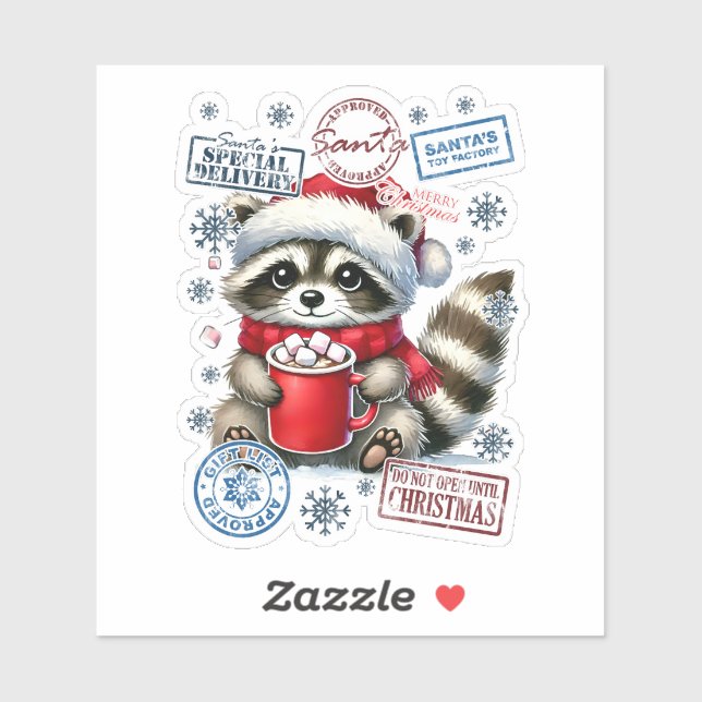 Raccoon Sipping Cocoa by the Fire Sticker (Sheet)