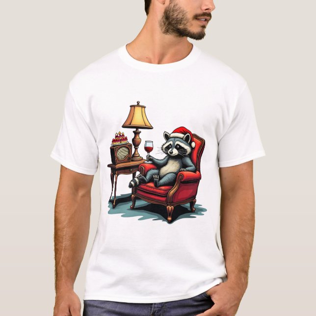 Raccoon Sitting in a Chair, Sipping Wine unique Gi T-Shirt (Front)