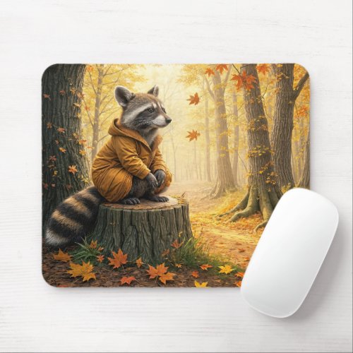 Raccoon Sitting On a Tree Stump Mouse Pad