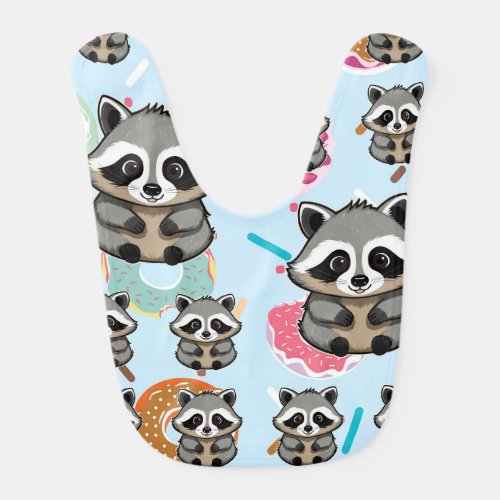 Raccoon Sitting Sweet Background Print  Baby Bib