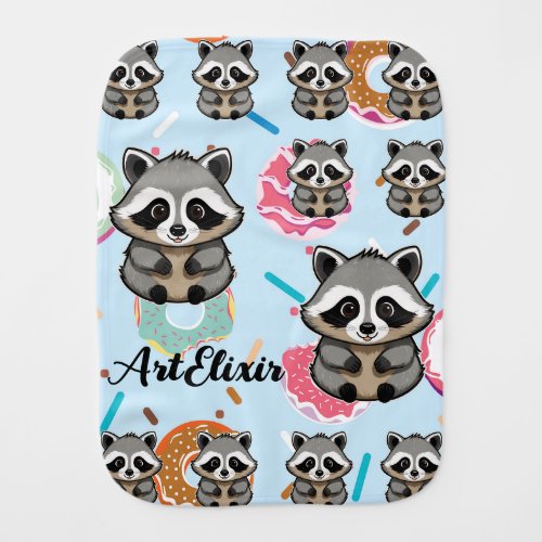 Raccoon Sitting Sweet Background Print  Baby Burp Cloth