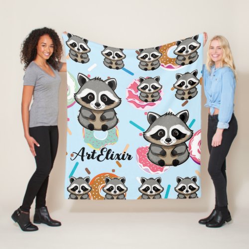 Raccoon Sitting Sweet Background Print  Fleece Blanket