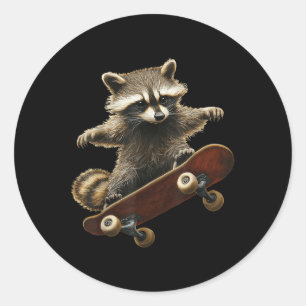 Raccoon Skateboard Skateboarding Funny Graphic Classic Round Sticker