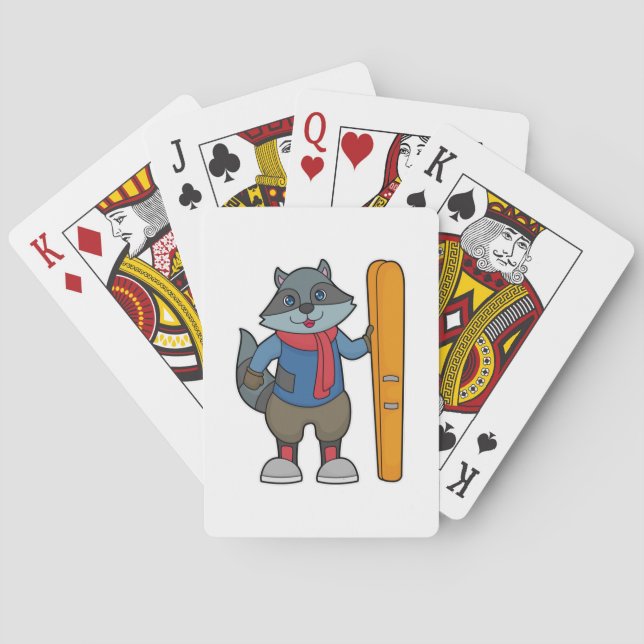 Raccoon Skier Ski Poker Cards (Back)