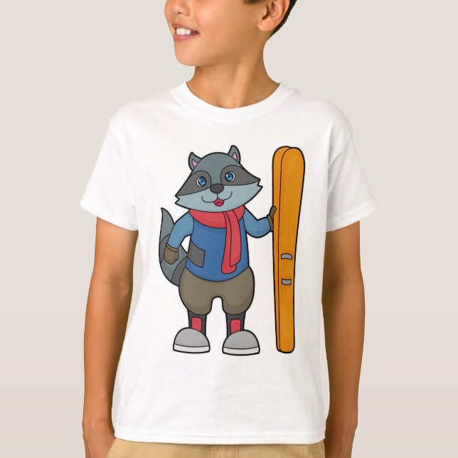 Raccoon Skier Ski T-Shirt (Front)