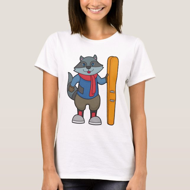 Raccoon Skier Ski T-Shirt (Front)