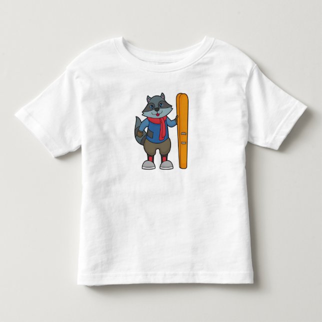 Raccoon Skier Ski Toddler T-shirt (Front)