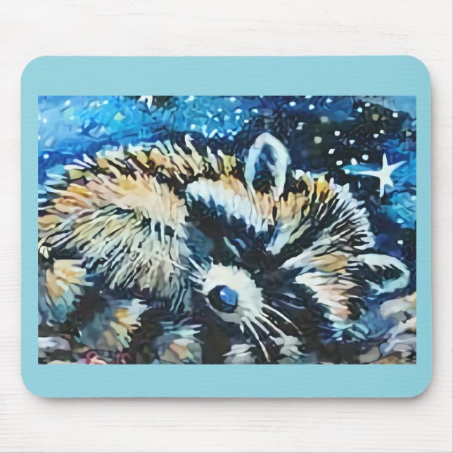 Raccoon sleeping night sky mouse pad (Front)