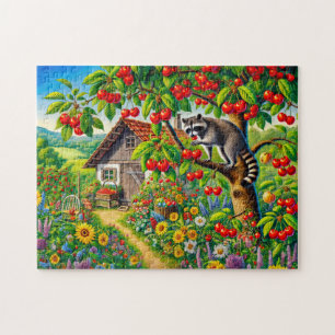 Raccoon Snacking on Cherries in Old Cherry Tree Jigsaw Puzzle