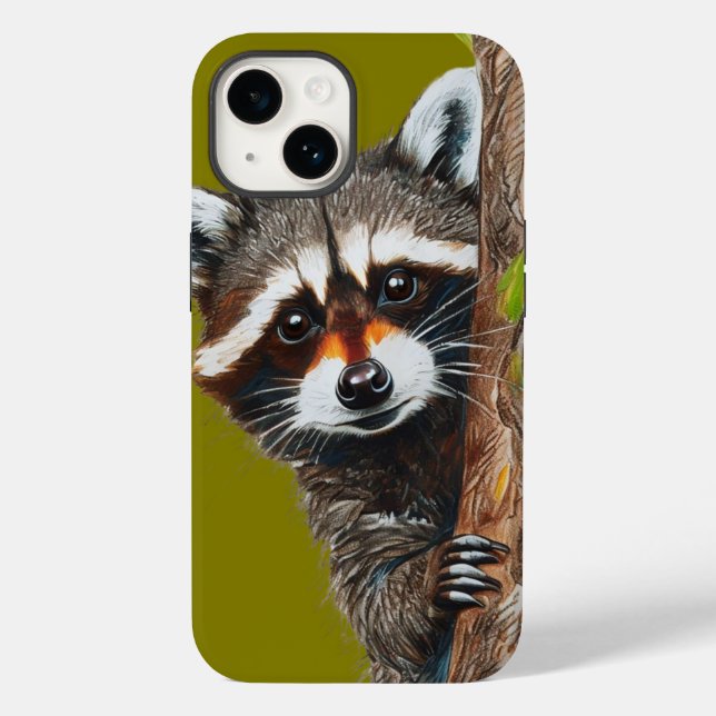Raccoon Staring from Tree iPhone 14 Case (Back)