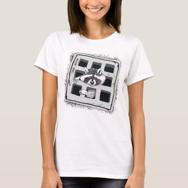 Raccoon Stuck in Grate Illustration T-Shirt (Front)
