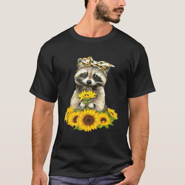 Raccoon Sunflower Raccoon T-Shirt (Front)