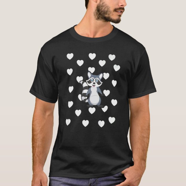 Raccoon Theme Baby Boy Blue Nursery Room Heart Dec T-Shirt (Front)