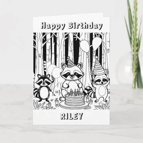 Raccoon Themed Happy Birthday Personalized  Card