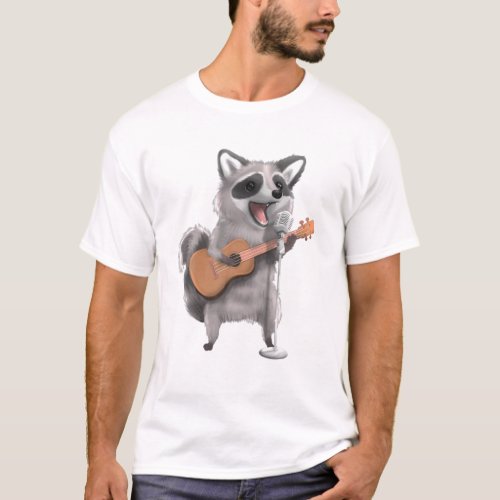 Raccoon Trash Panda Singing Guitar Player Musician T_Shirt