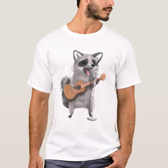 Raccoon Trash Panda Singing Guitar Player Musician T-Shirt (Front)