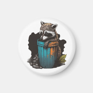 Raccoon trash panda with his trash can magnet