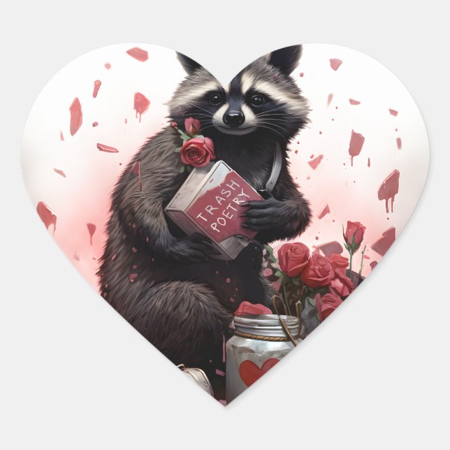 Raccoon trash poetry Valentines day Heart Sticker (Front)