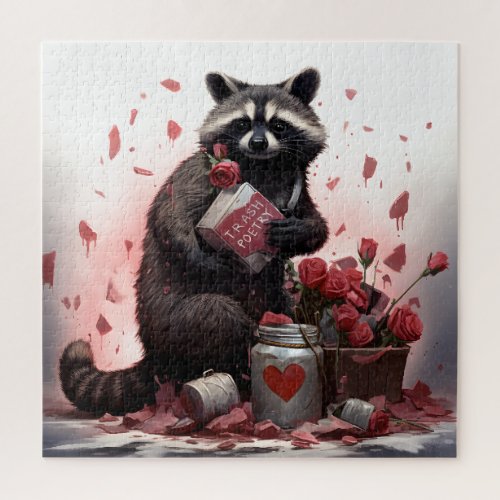 Raccoon trash poetry Valentines day Jigsaw Puzzle