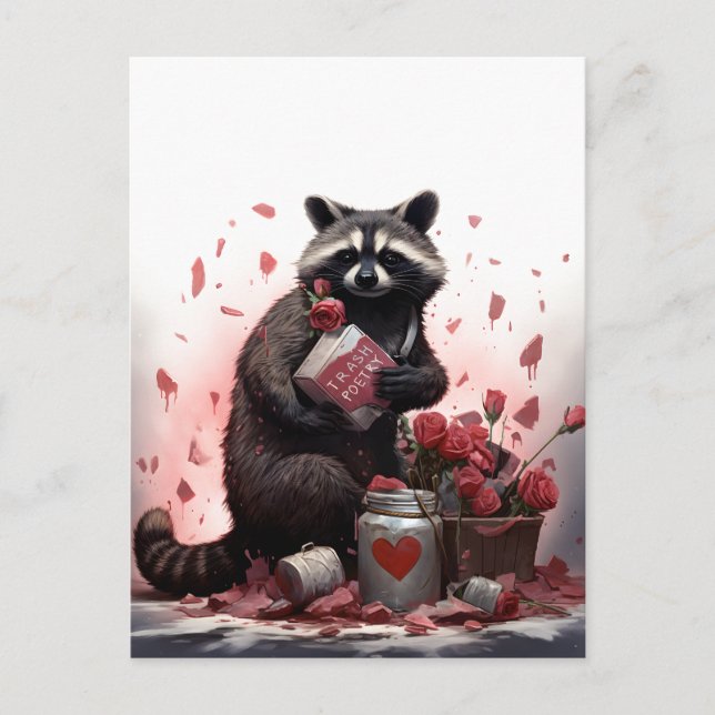 Raccoon trash poetry Valentines day Postcard (Front)