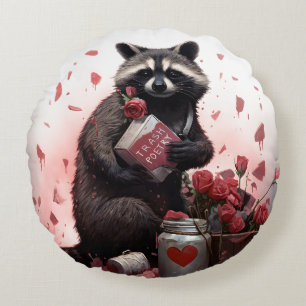Raccoon trash poetry Valentines day Round Pillow