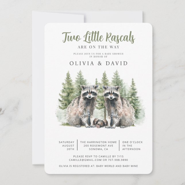 Raccoon Twins Baby Shower Invitation (Front)
