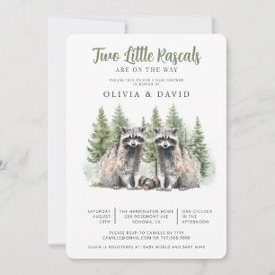 Raccoon Twins Baby Shower Invitation