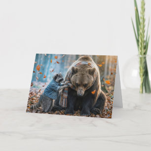 Raccoon Tying a Scarf On a Bear Card