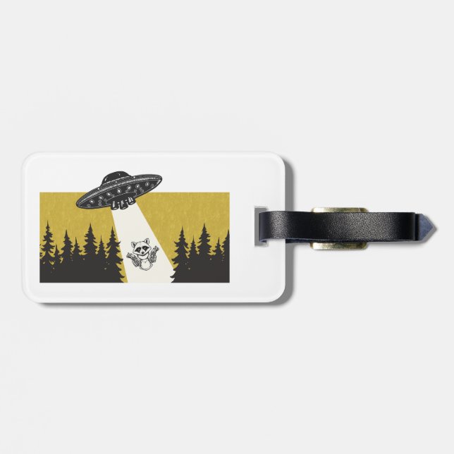 Raccoon UFO Luggage Tag (Back Horizontal)