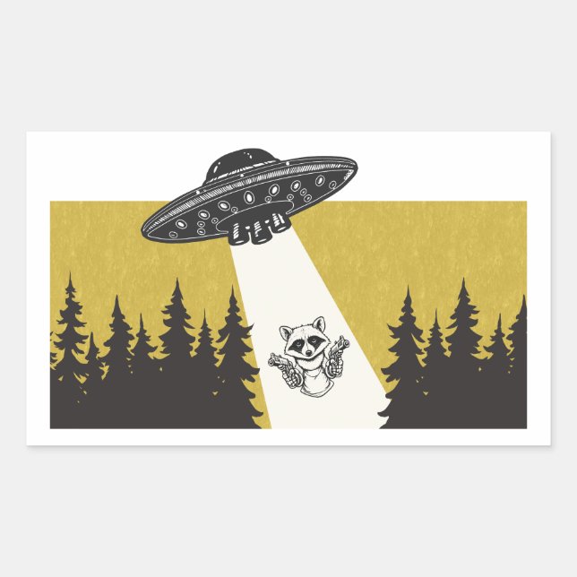 Raccoon UFO Rectangular Sticker (Front)