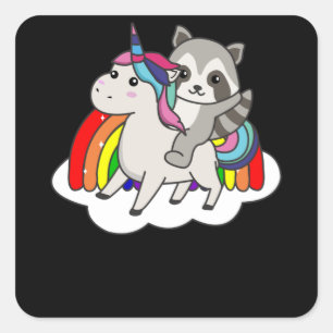 Raccoon Unicorn Rainbow Animals Unicorns Square Sticker