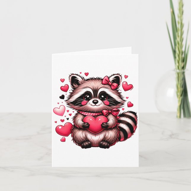 Raccoon Valentine Hearts  Card (Front)