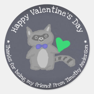 Raccoon Valentine's Day Cute Kid's Classic Round Sticker