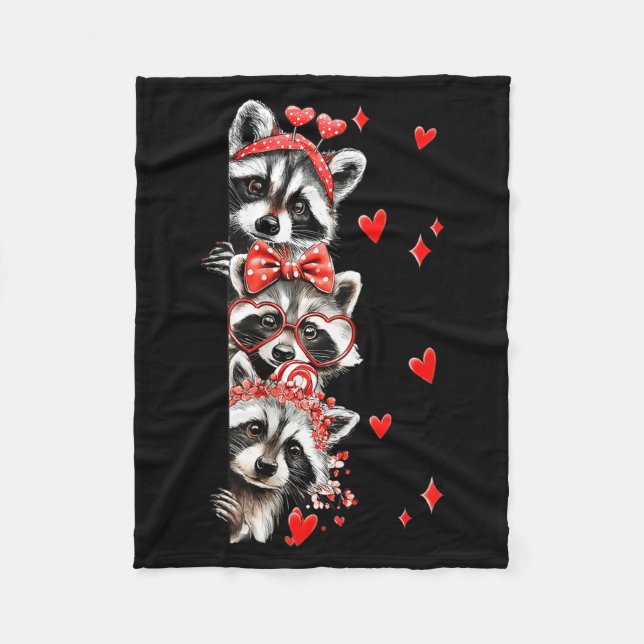 Raccoon Valentines Day Funny Feral Raccoon Love He Fleece Blanket (Front)