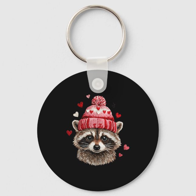 Raccoon Valentines Day Funny Feral Raccoon Love He Keychain (Front)