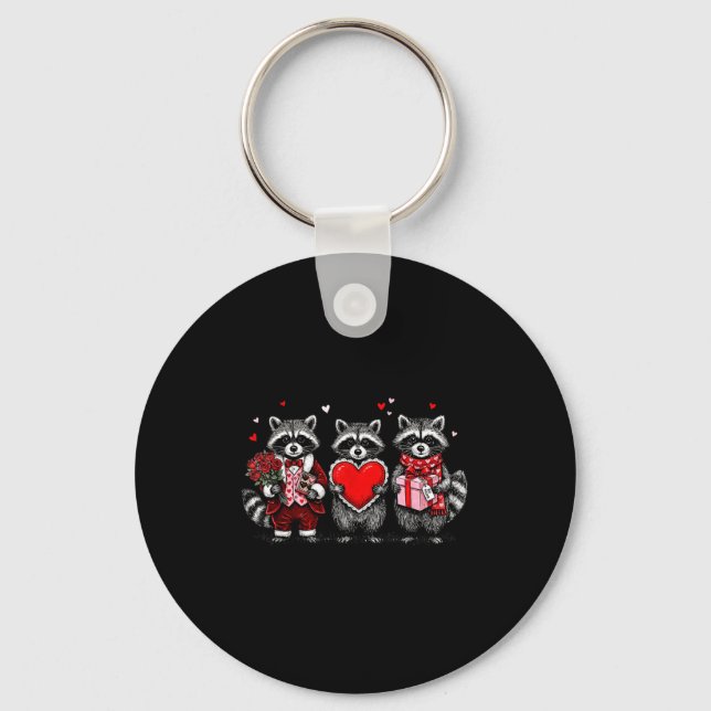 Raccoon Valentines Day Funny Feral Raccoon Love He Keychain (Front)