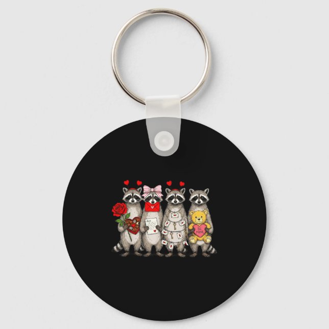 Raccoon Valentines Day Funny Feral Raccoon Love He Keychain (Front)