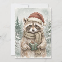 Raccoon Vintage Woodland Holiday Winter Christmas